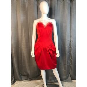Vintage Victor Costa Red Strapless Cocktail Dress Sz 12